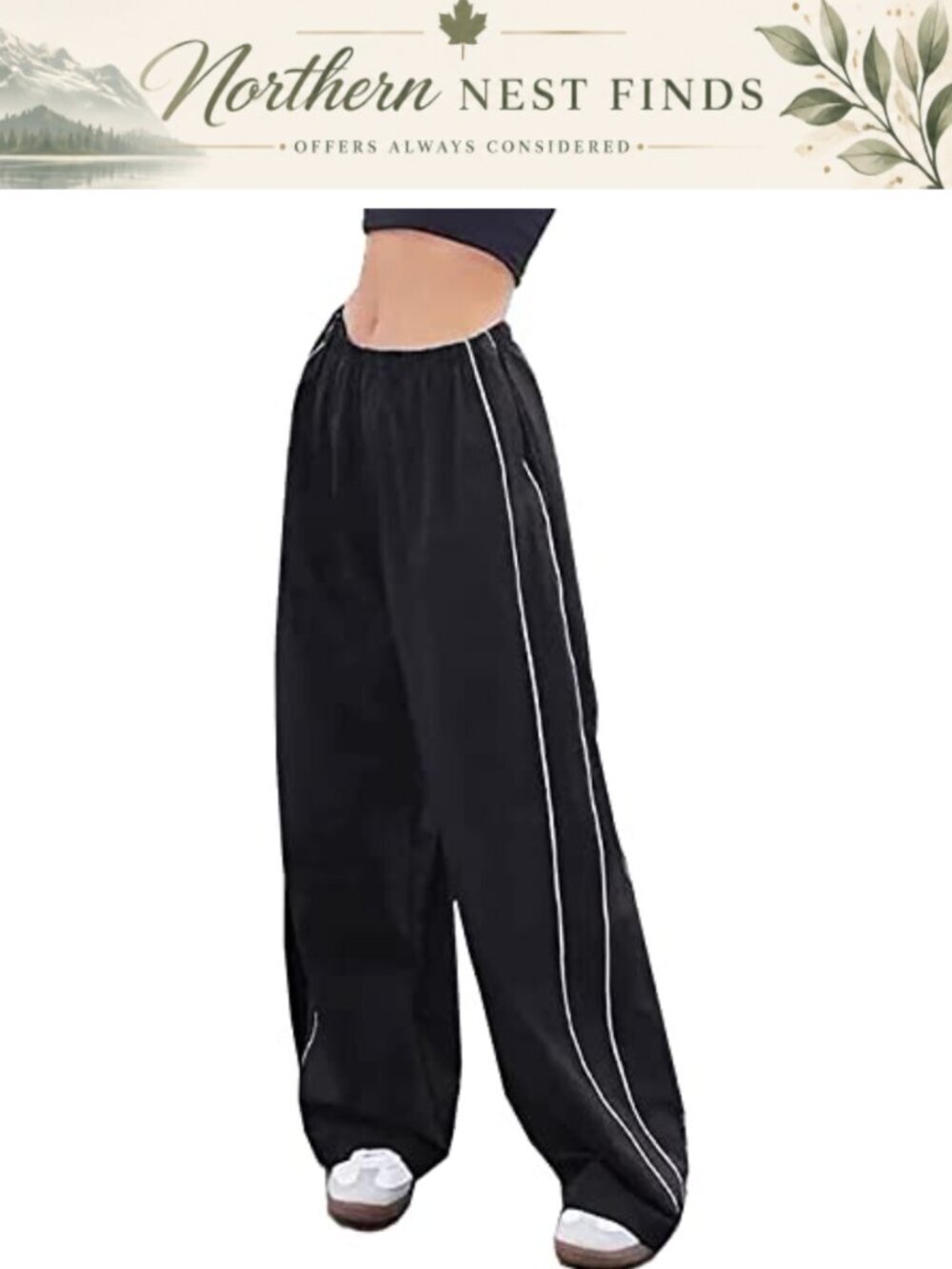 Women Parachute Pants Y2K Wide Leg Track Sweatpants Toggle Ankle Pockets